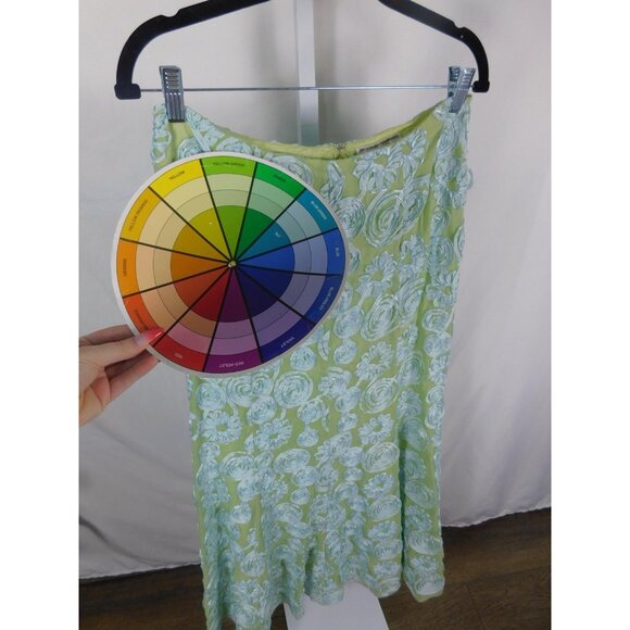 Chetta B Skirt Womens 10 Green Floral Applique Maxi A-Line Side Zip Embroidered - Picture 9 of 10